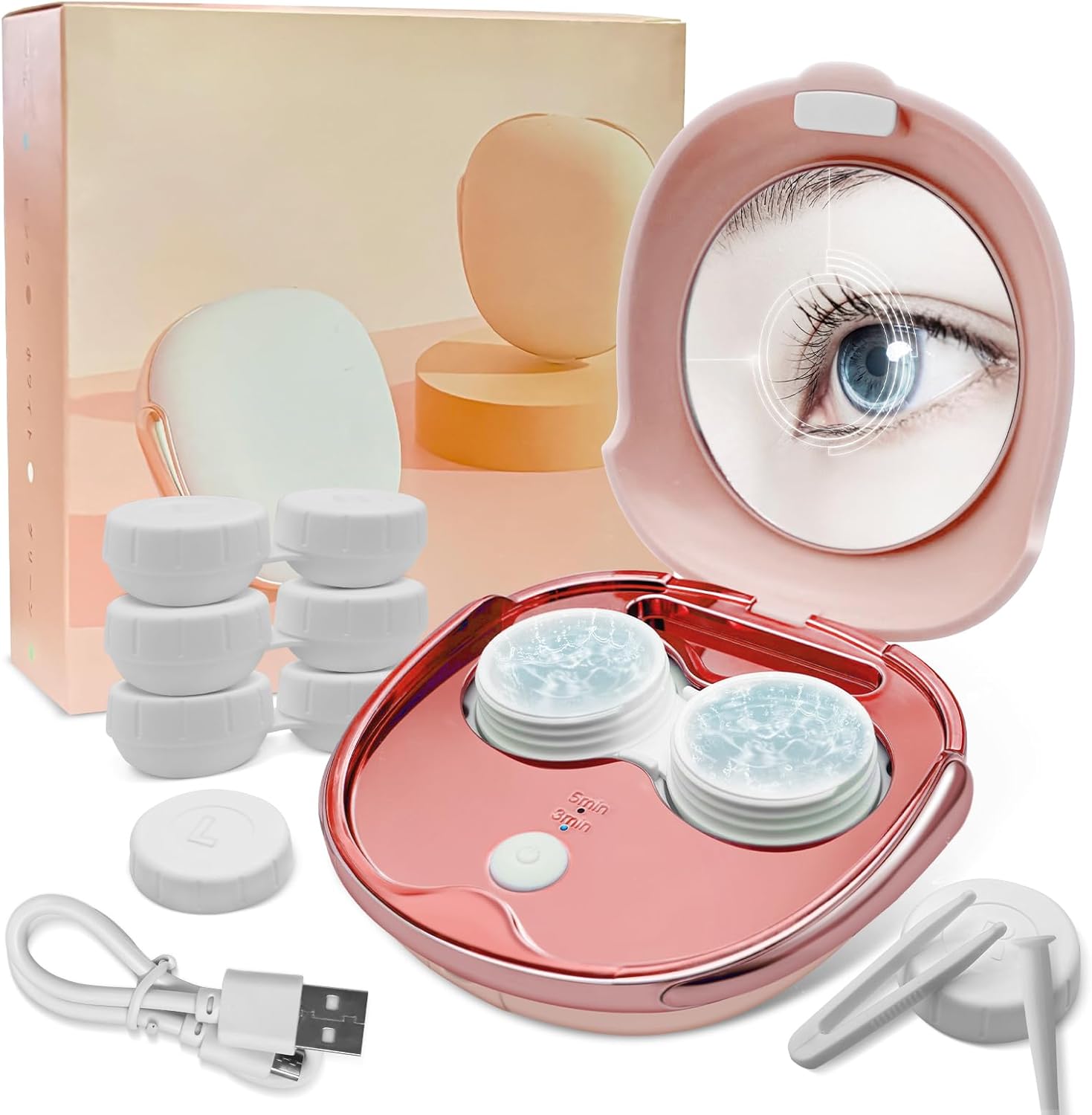 Amazon.com: Pink Contact Lens Cleaner, Portable Ultrasonic Contact Lens ...