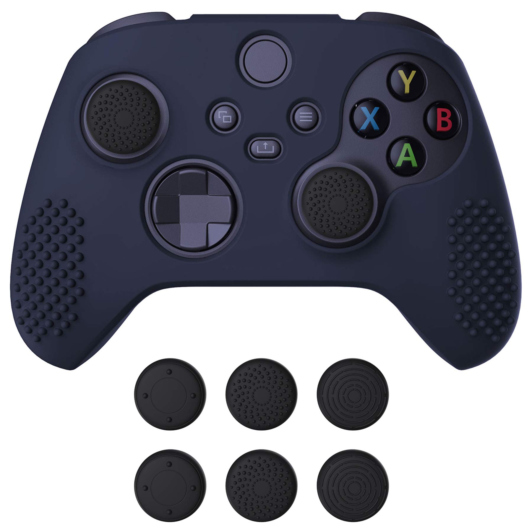 eXtremeRate PlayVital 3D Studded版Xbox Series X/Sコントローラーに対応用アンチスリップシリコーンカバースキン、黒い親指グリップキャップ6つ付き、Xbox Coreワイヤレスコントローラ対応用ソフトラバーケースプロテクター【ミッドナイトブルー】 - 1