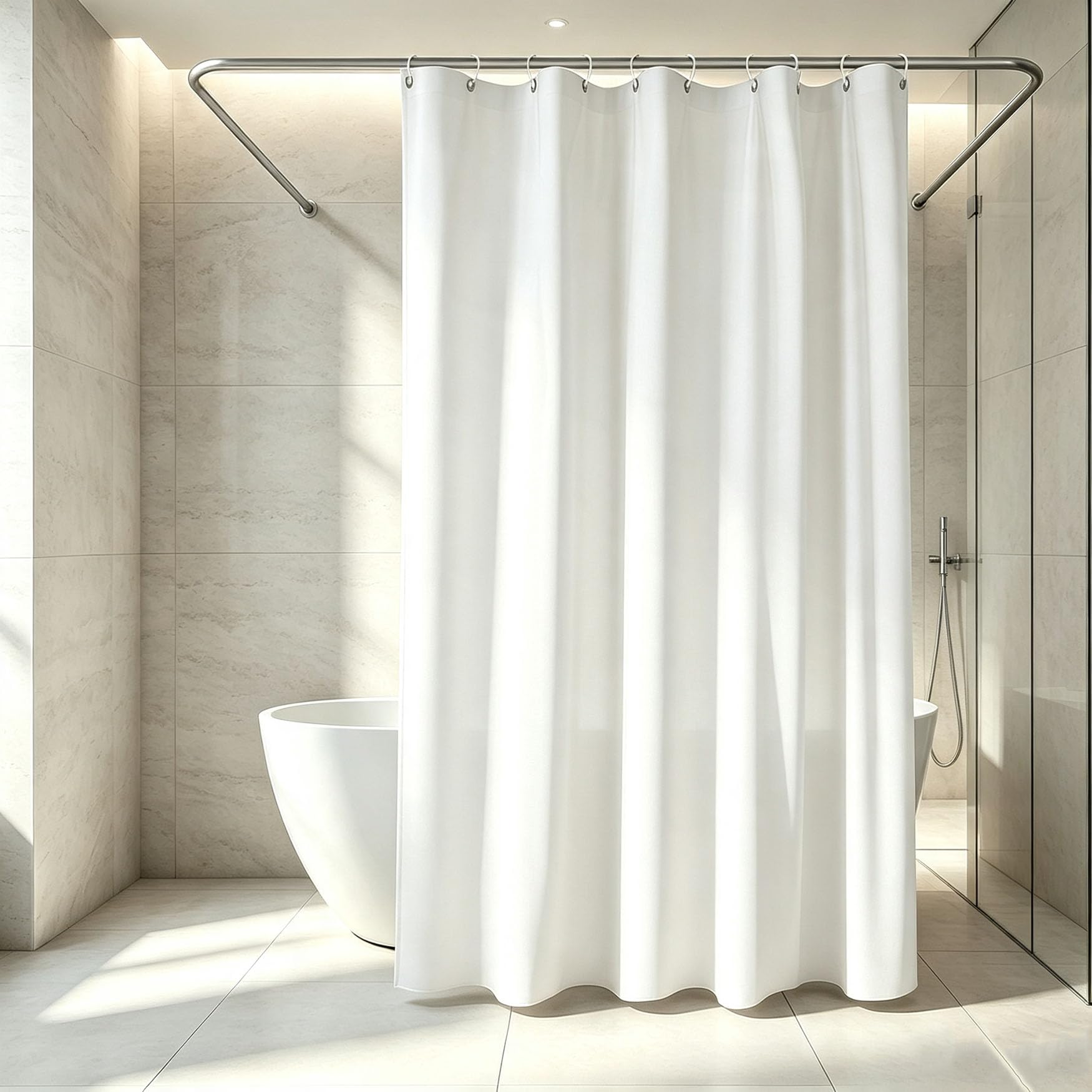 Cortinas de Baño 95 x 190 cm Resistente Al Agua y Al Moho, Lavable a Máquina, Antibacteriano Cortina Bañera Impermeable para Baño, Ducha, Bañera, Blanco
