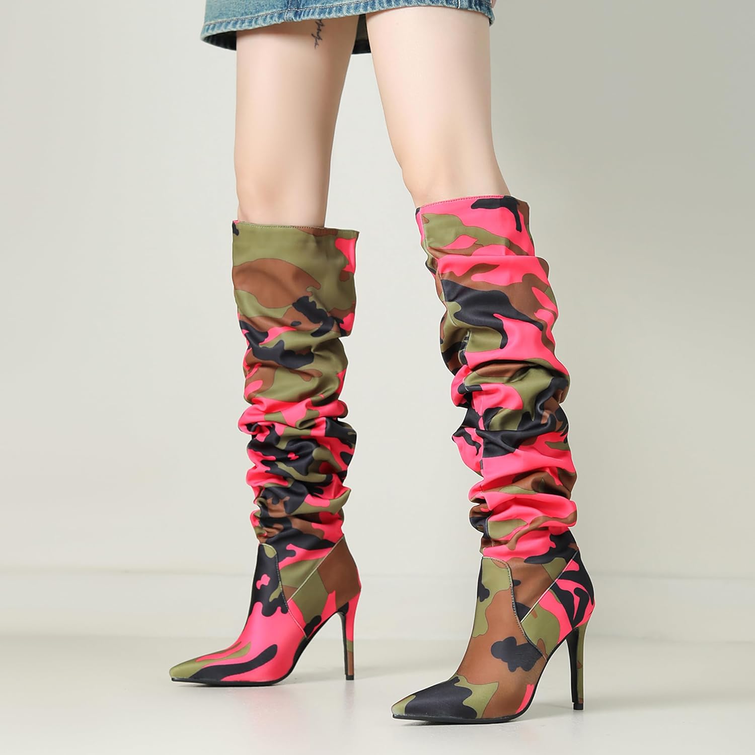 Ladies Pull On Over The Knee Stiletto Heel Boots Slouch