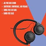 JBL Tune 530 - Écouteurs supra-auriculaires filaires avec jack auxiliaire 3,5 mm et son JBL Pure Bass, câble plat anti-enchevêtrement, appels mains libres, léger, confortable et pliable - Noir