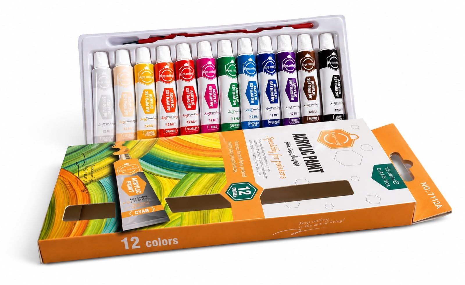 Acrylic Paint Set – 12 Color Tubes with Brush for Art & Craft Projects-image-27
