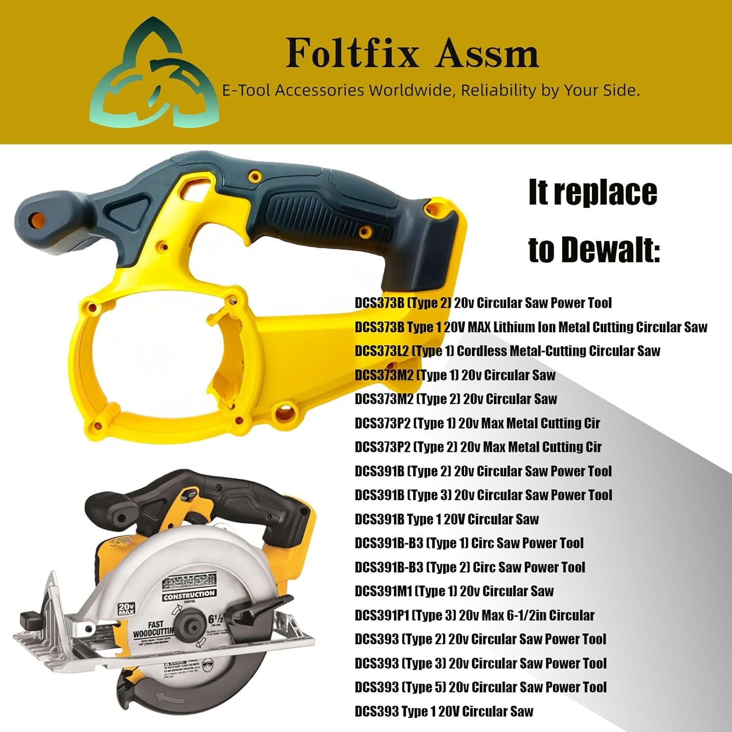 NA065755 N064324 Clamshell Set Replace for Dewalt DCS373 DCS373B DCS373L2 DCS373M2 DCS373P2 DCS391 DCS391B DCS391M1 DCS391P1 DCS393 20v Circular Saw Power Tools