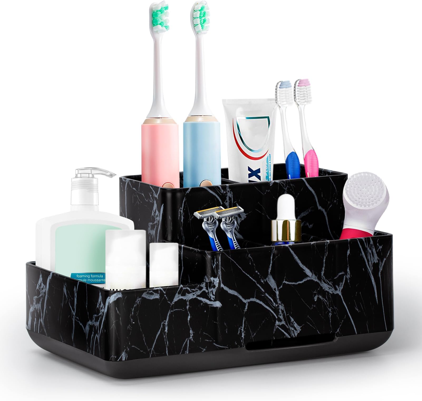 Toothbrush Holder,Bathroom Organizer Countertop, 5 Compartments Multifunctional Storage for Cosmetic, Makeup, Office Stationery Pencil,Toothpaste, Toothbrush,Ideal Gift for Home, Office（Bule）