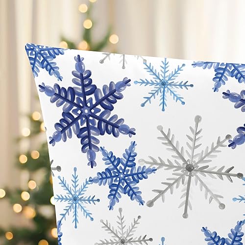 Miniatura 6 de CaliTime Juego de 2 fundas de almohada navideñas con estampado de copos de nieve, fundas de cojín para sofá y decoración del hogar, 18 x 18