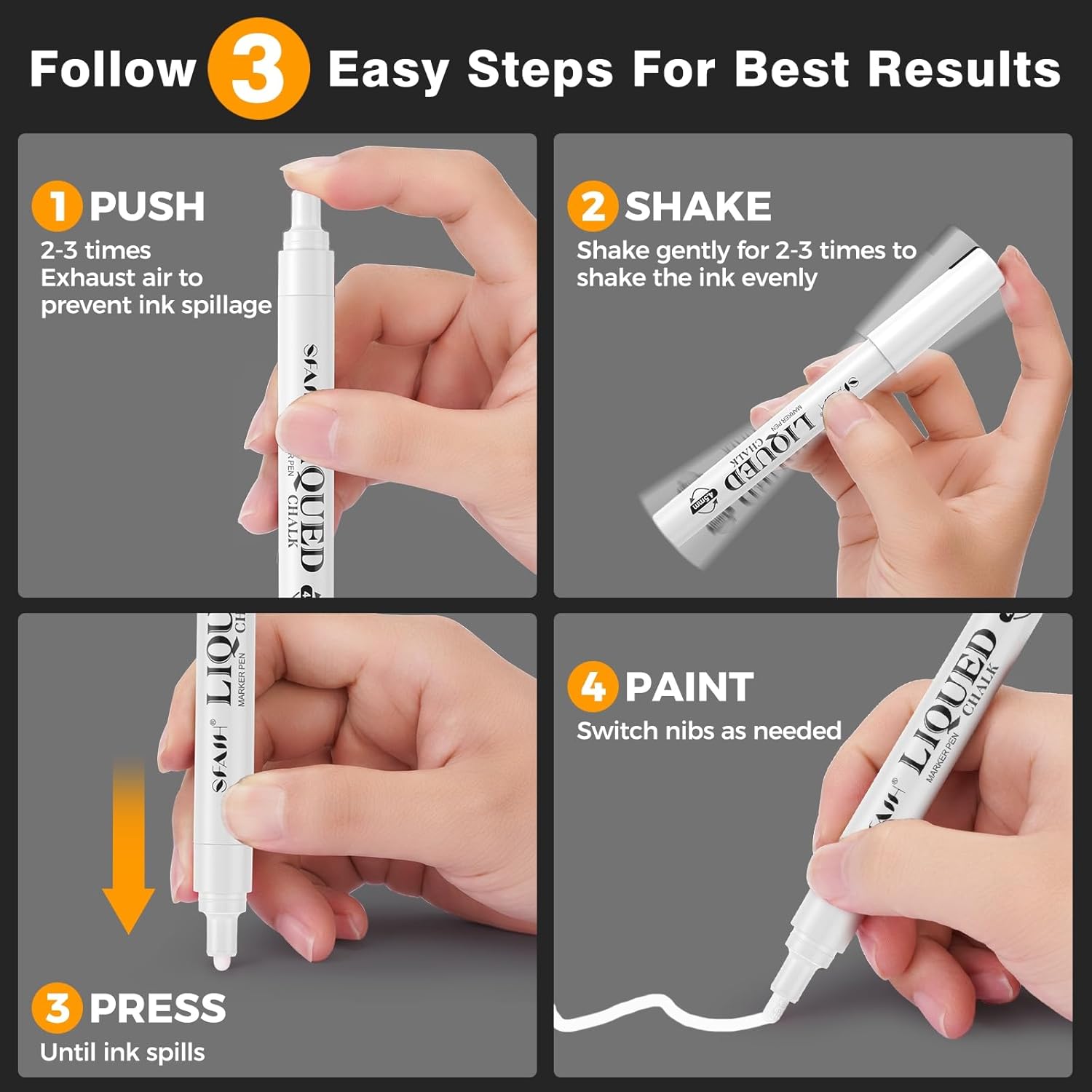 SFAIH White Liquid Chalk Markers for Blackboard, Glass[Wet Wipe No Residue]