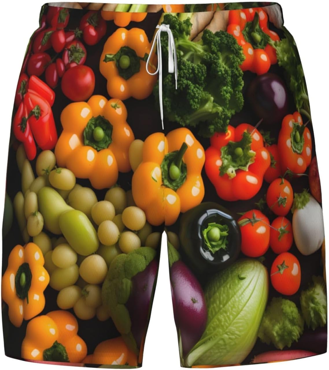 Variety Fresh Vegetables Fruits Print Men's Athletic Swim Shorts, Surf Pants with Compression Liner & Utility Pockets