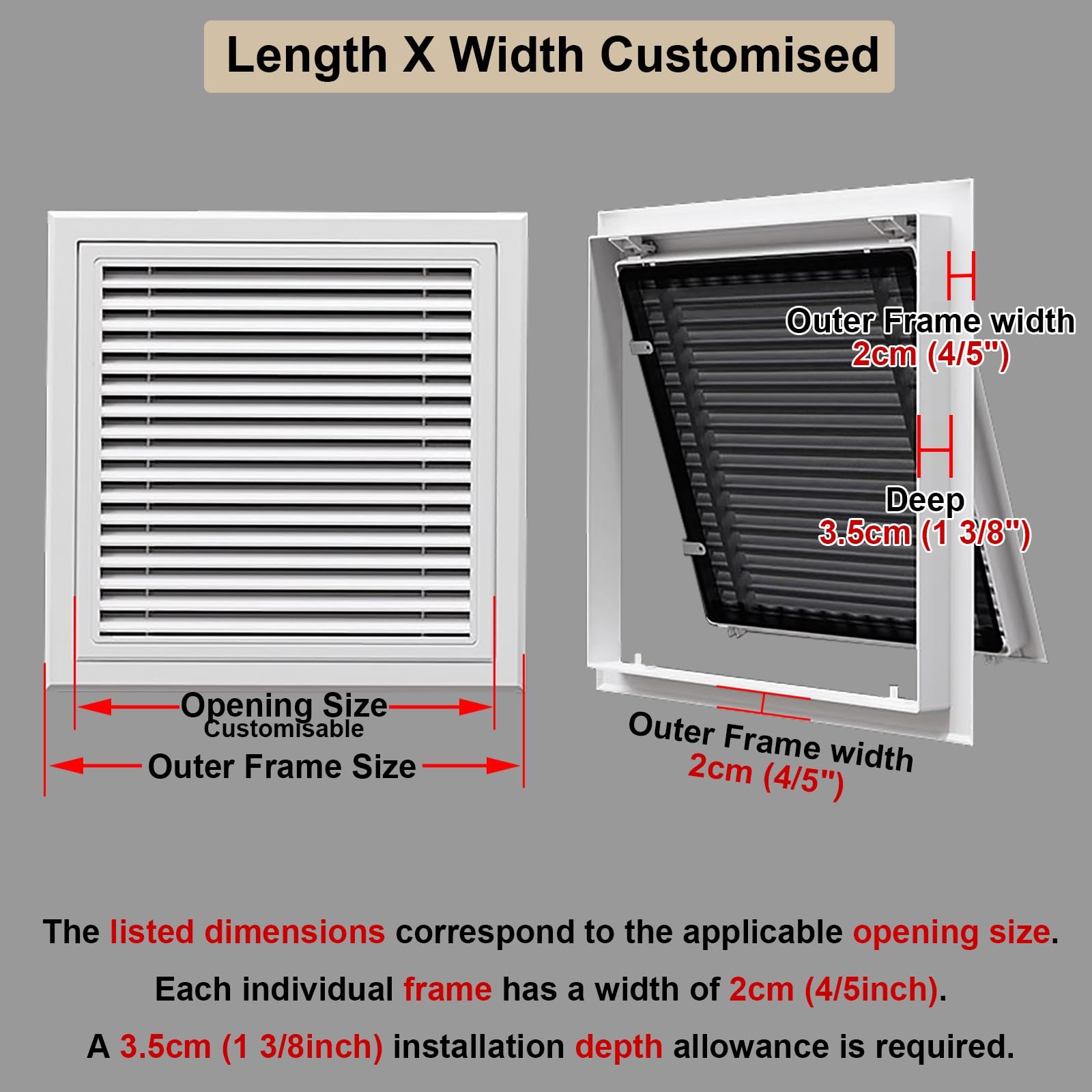 Coperture per Griglie di Ventilazione per Pareti O Soffitti, Griglia di Scarico Quadrata, Pannello di Accesso per Ventilazione di Dimensioni Personalizzate(Gray,70x70cm (27.6x27.6in))