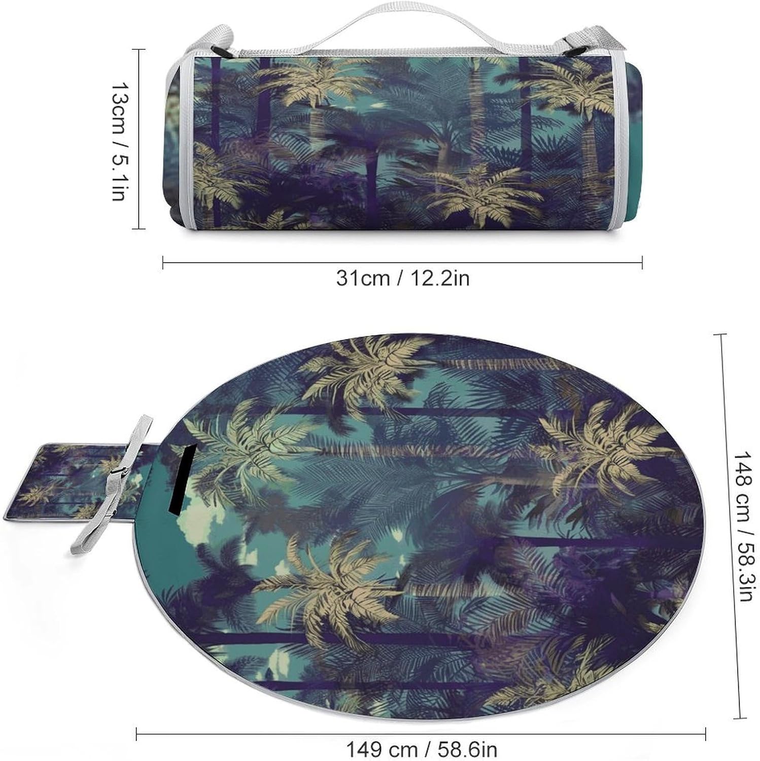 Fantasy Palm Tree Jungle Picnic Mat Lightweight Waterproof Picnic Blankets Extra Large Picnic Outdoor Blankets Foldable Sandproof Beach Blanket for Park Beach Camping Courtyard 58.3''x58.3''