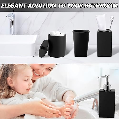Miniatura 5 de Juego de baño negro de resina, 5 piezas, juegos de baño negros con jabonera autodrenante, soporte para cepillos de dientes, decoración moderna para