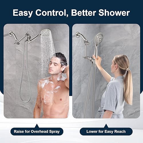 Vista 5 de BRIGHT SHOWERS Brazo extensor de ducha de latón para cabezal de ducha de lluvia y de mano, brazo de extensión de cabezal de ducha universal de 5