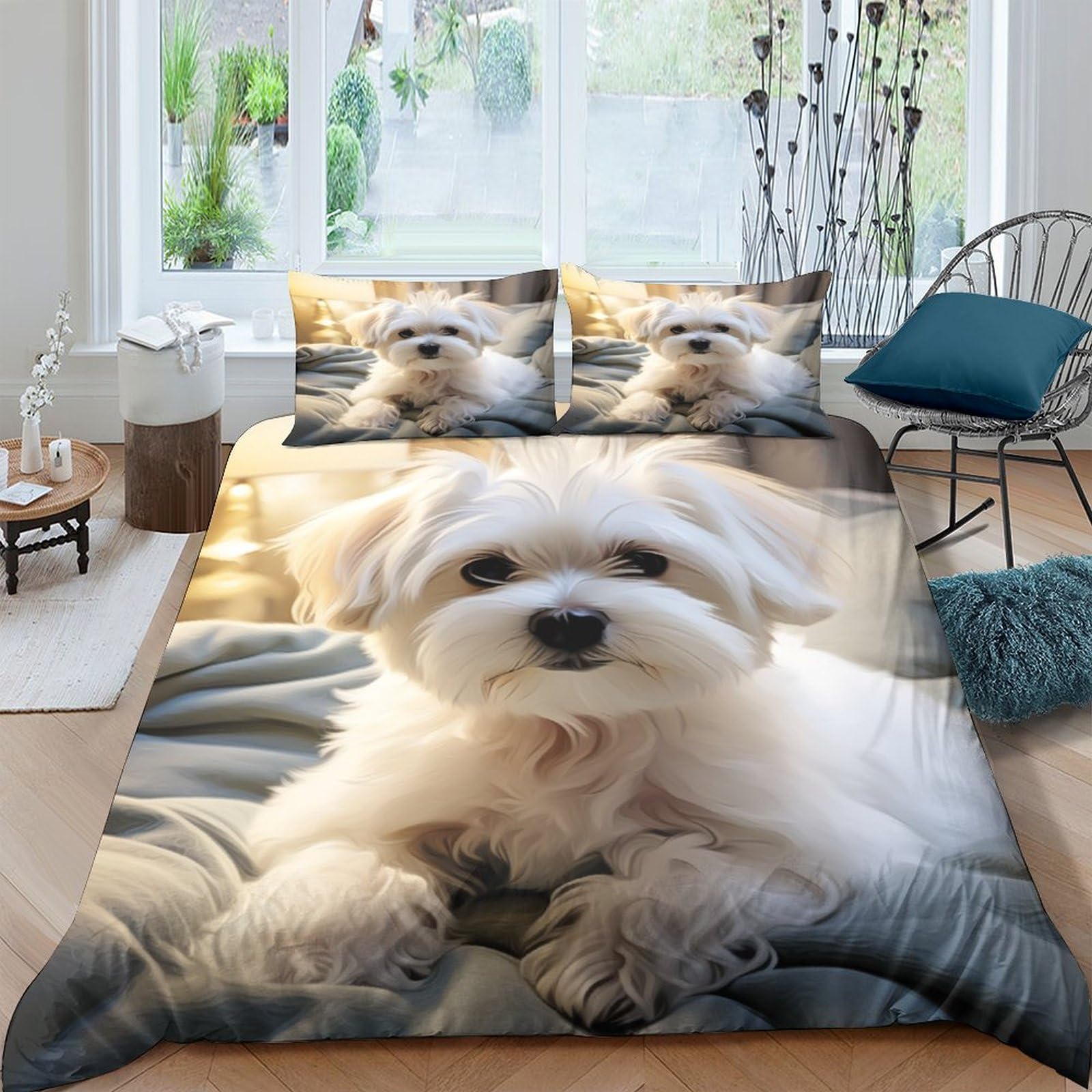 GPARSDDIO Maltese Duvet Cover Set 3 PCS Hotel Quality Quilt Cover Bed Sets Bed Covers with Pillowcases with Zipper Closure Ultra Soft Anti Allergic Microfiber Double（200x200cm）