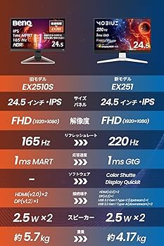BenQ EX251-T 220Hz 24.5 IPSモニター 2025年製 Amazon.co.jp: ベンキュージャパン BenQ MOBIUZ EX251