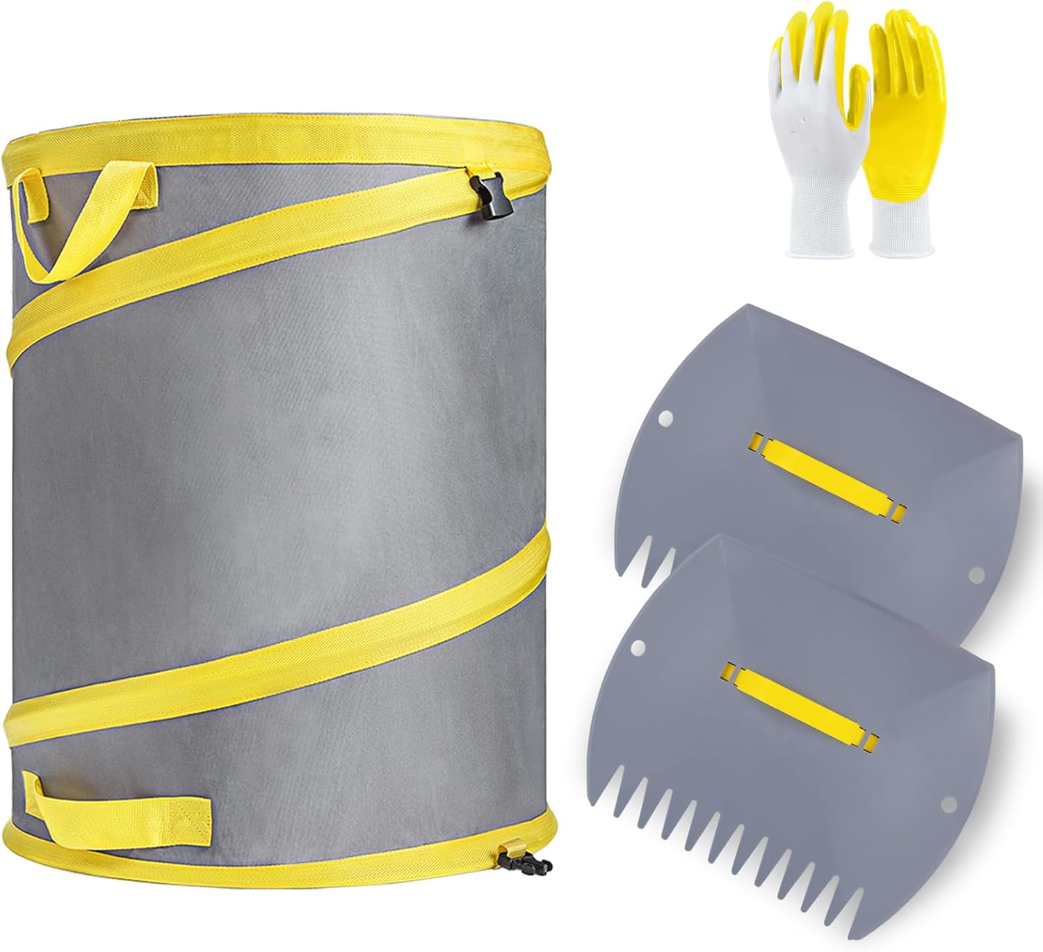 Jardineer 3Pcs Collapsible Garden Leaf Bag Set, Include 30-Gallon Pop Up Trash Can, Leaf Scoops and Gardening Glove, Resuable Yard Waste Container for Lawn Care and Camping