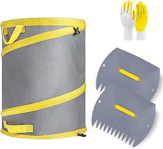 Jardineer 3Pcs Collapsible Garden Leaf Bag Set, Include 30-Gallon Pop Up Trash Can, Leaf Scoops and Gardening Glove, Resuable Yard Waste Container for Lawn Care and Camping