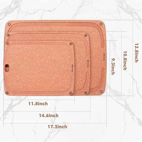 Miniatura 8 de Tabla de cortar de fibra de madera para cocina, tabla de cortar de fibra de madera de alta calidad con ranura para jugo y pies antideslizantes, apta