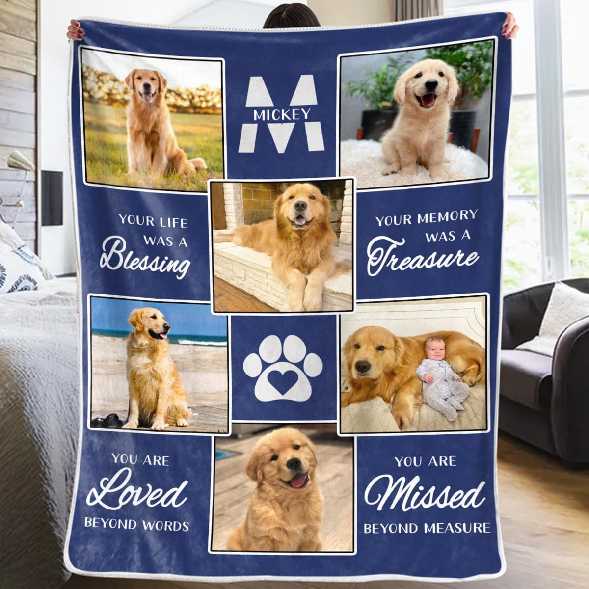 Your Life was A Blessing Personalised Throw Blanket, Dog Blanket, Dog Memorial Gifts for Loss of Dog, Pet Memorial Gifts, Sympathy Gift, Dog Mom Gifts, Loss of Dog Sympathy Gift