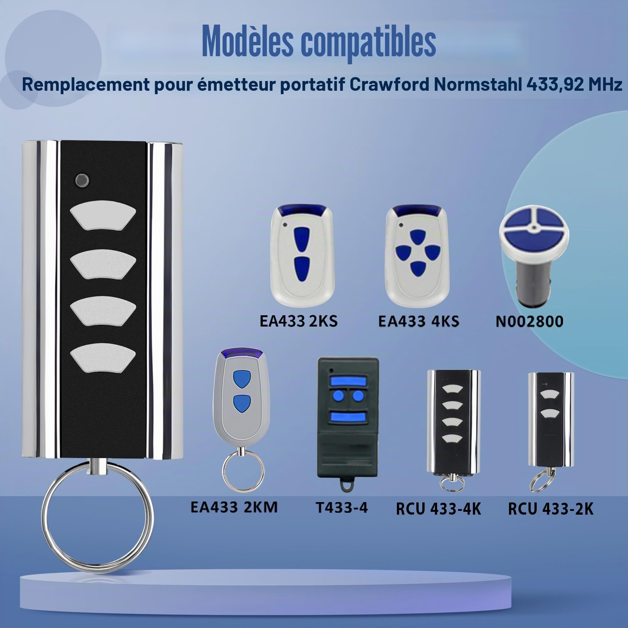 pepape 2 pièces télécommande Garage pour Normstahl Entrematic RCU 433-4K, RCU 433-2K, EA433 2KM, EA433 2KS, Compatible avec Crawford Normstahl 433,92 Rolling Code télécommande Garage