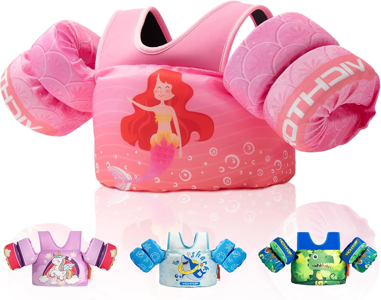 Toddler Puddle Floaties Jumper for 20 30-50 Pounds, Kids Swim Vest Jacket with Adjustable Strap, Beach Sea Pool Toddler Swimming Floaties Jacket for Kids Age 2 3-5 6 7 Years Old Pink