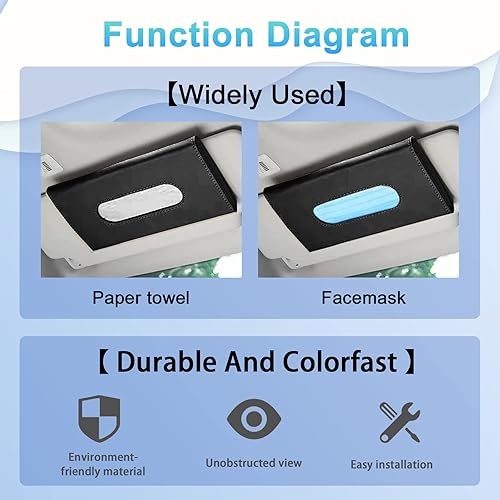 Miniatura 3 de Soporte para pañuelos de automóvil, servilletero para visera solar, funda de servilleta de cuero, dispensador de máscaras para automóvil, estuche de