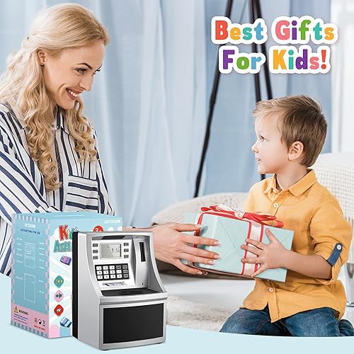 Miniatura 9 de Alcancía para niños, caja de dinero de cajero automático de gran espacio con batería recargable, regalos de cumpleaños de Navidad, banco de juguetes