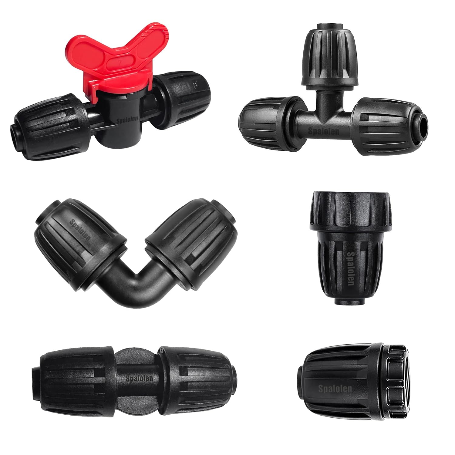 24 Pack 1/2 Inch Drip Irrigation Fittings Kits, 3/4" to 1/2" Adapter and Tee | Elbow | Coupler Connectors | End Caps | Shut Off Valve for 1/2" Drip Irrigation Tubing, Anti-Leak Drip Irrigation Parts