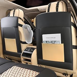 FREESOO Car Seat Cover Cushions PU Leather, Front Rear Full Set Car Seat Covers for 5 Seats Vehicle Suitable for Year Round Use(Black)