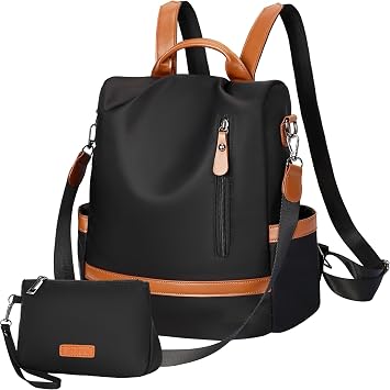 Eshow Backpack Womens Anti Theft, Ladies Rucksack Fashion, Shoulder Bag Nylon Casual, Small Daypack Handbag for Girls Daily Travel School Work Black