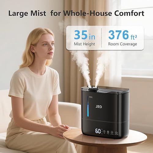 Vista 4 de JRD Humidificadores para dormitorio, humidificador ultrasónico 4L para habitación grande, llenado superior de niebla fría, funcionamiento de 40 Negro