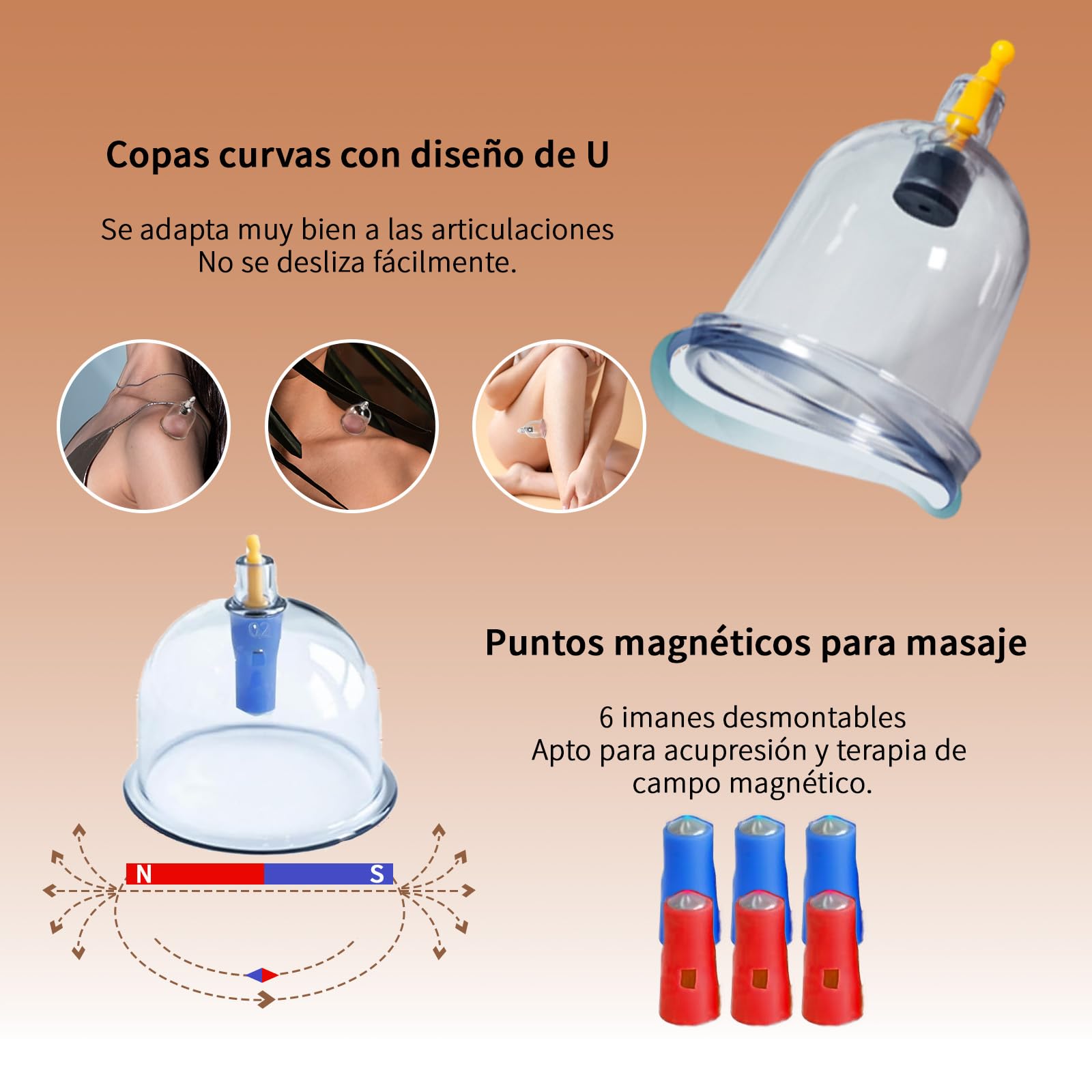 Set de 18 Ventosas para Fisioterapia，Ventosaterapia con Imanes Terapéuticos，Ventosas masaje: ideales para tratar la celulitis, mejorar la circulación sanguínea y aliviar dolores musculares