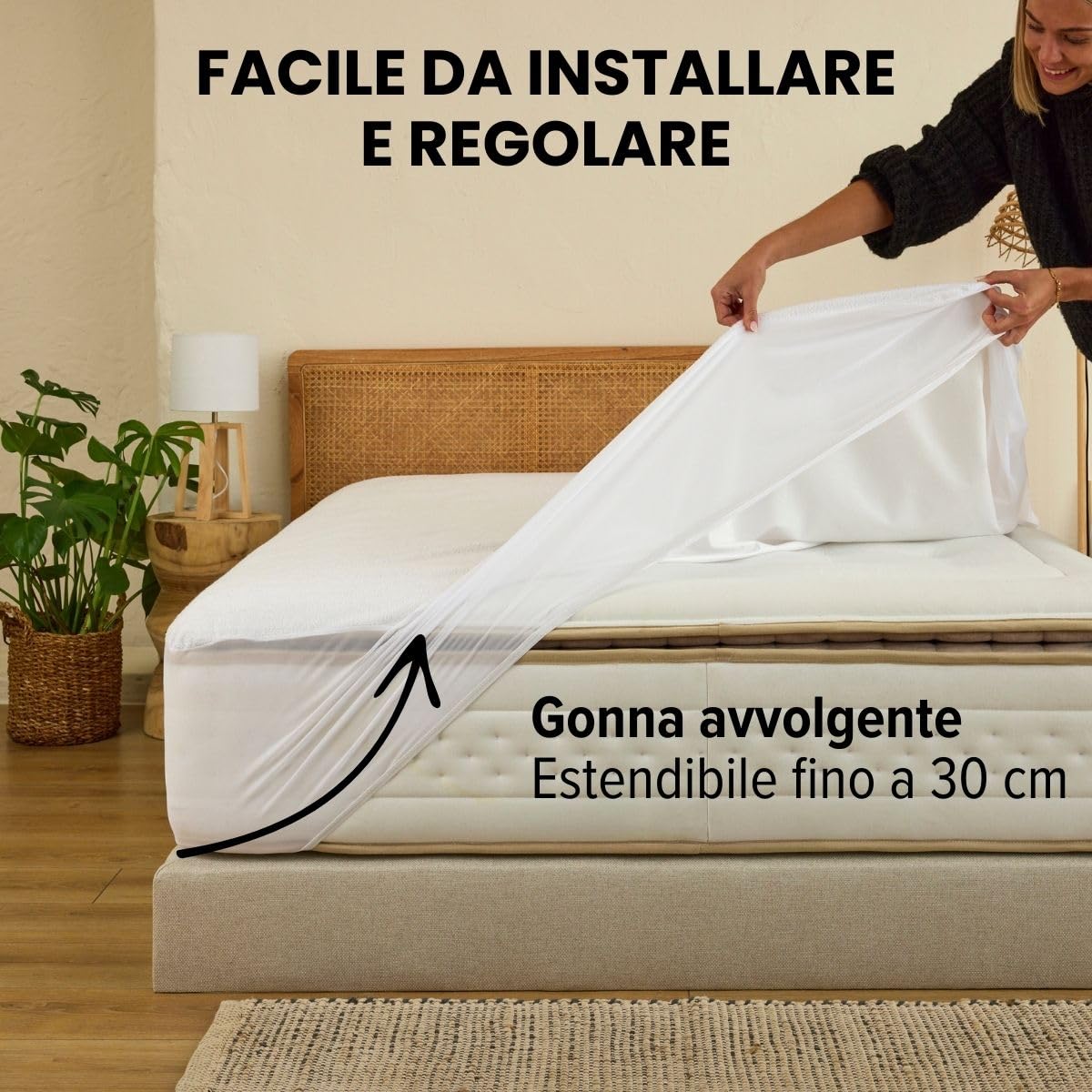 Dreamway - Coprimaterasso Matrimoniale Impermeabile 180 x 200 x 30 cm, Morbido, Certificato OEKO-TEX, Proteggi Materasso, Traspirante, Lavabile a 60°C, Stile Montato Tutto Intorno Elastico