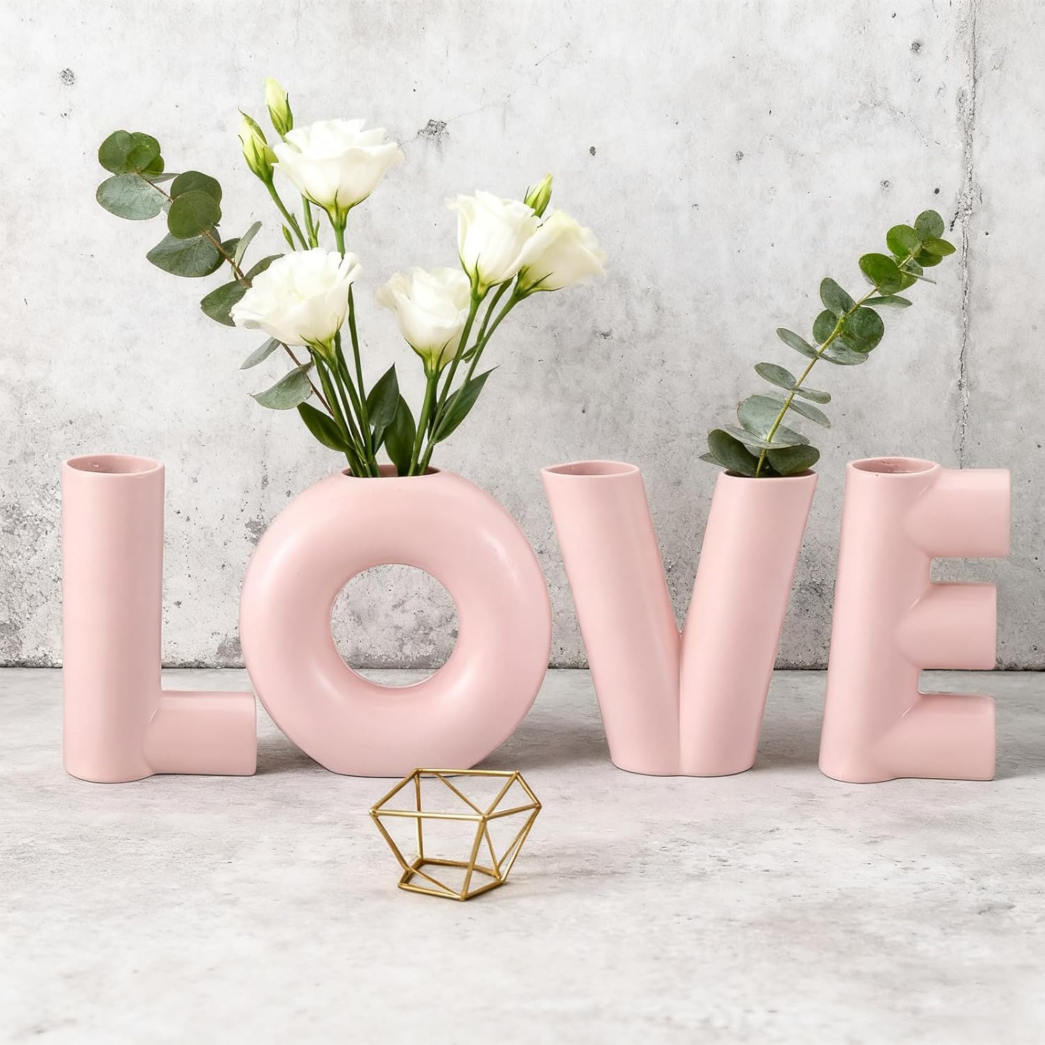 4 Pcs Valentines Love Vases Set Valentine's Day Decoration for Home Pink Love Shaped Resin Vase Small Pink Heart Flower Vases Gift Trendy Centerpiece for Wedding Party Modern Room Farmhouse