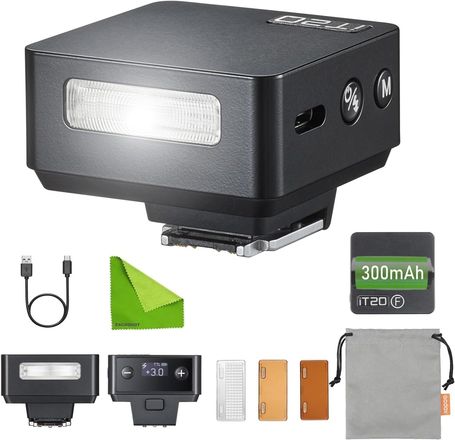 IT20F Flash Camera for Fujifilm, 45G Ultra-Compact, M/TTL One-Touch Magnetic, Color Filters, 700+ Flashes, 1.5s Recycling and Precise Power Control (Black)