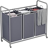 Vista 17 de Clasificador de ropa sucia de 4 secciones con ruedas enrollables resistentes y bloqueables, bolsas extraíbles, separador de cestas