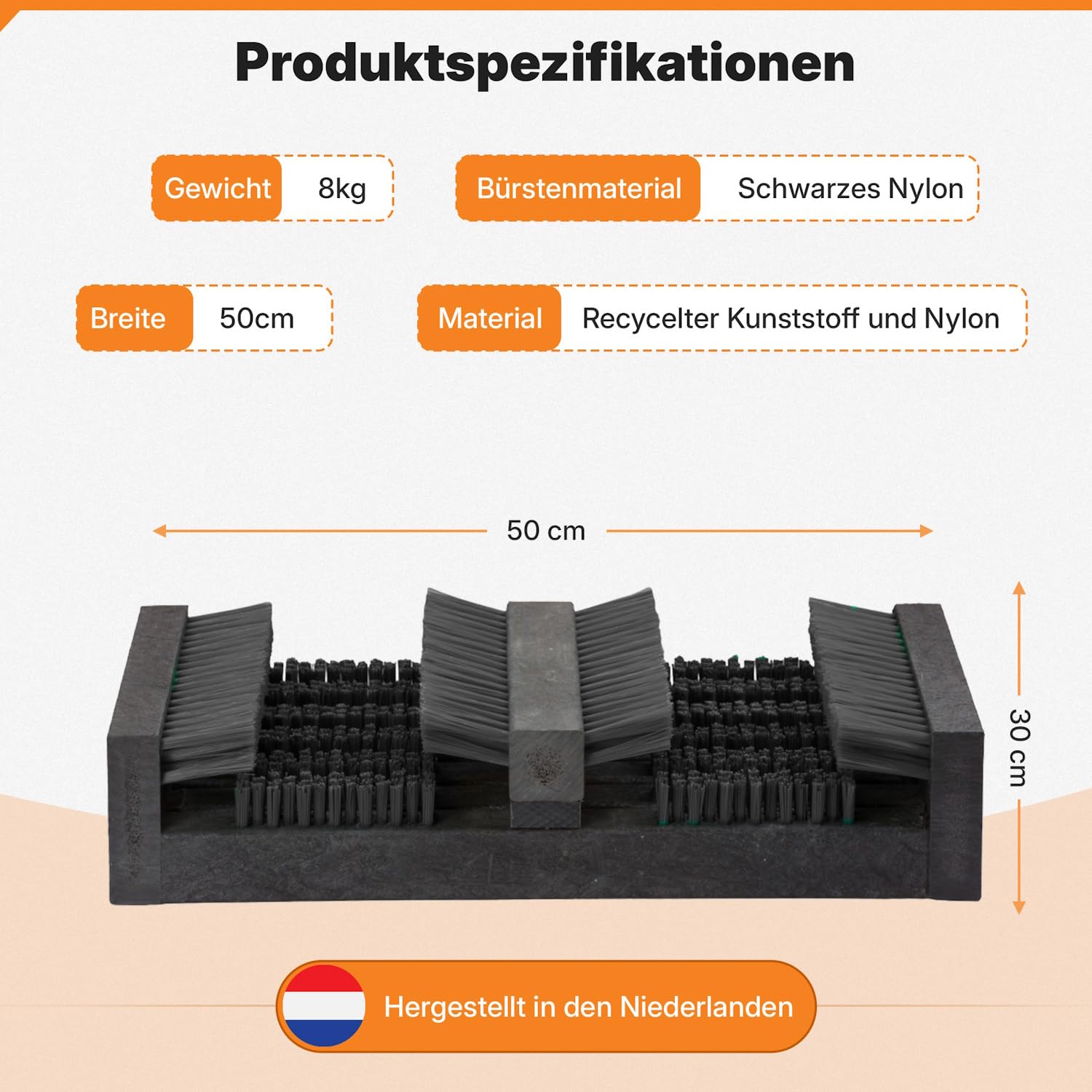 Borstelshop Schuhabstreifer Kunststoff - Fussabtreter Aussenbereich - Fußabtreter Außen - Robuster Schuhabstreifer Aussen Bürsten - Fußabstreifer - 50x30cm - Schwarz