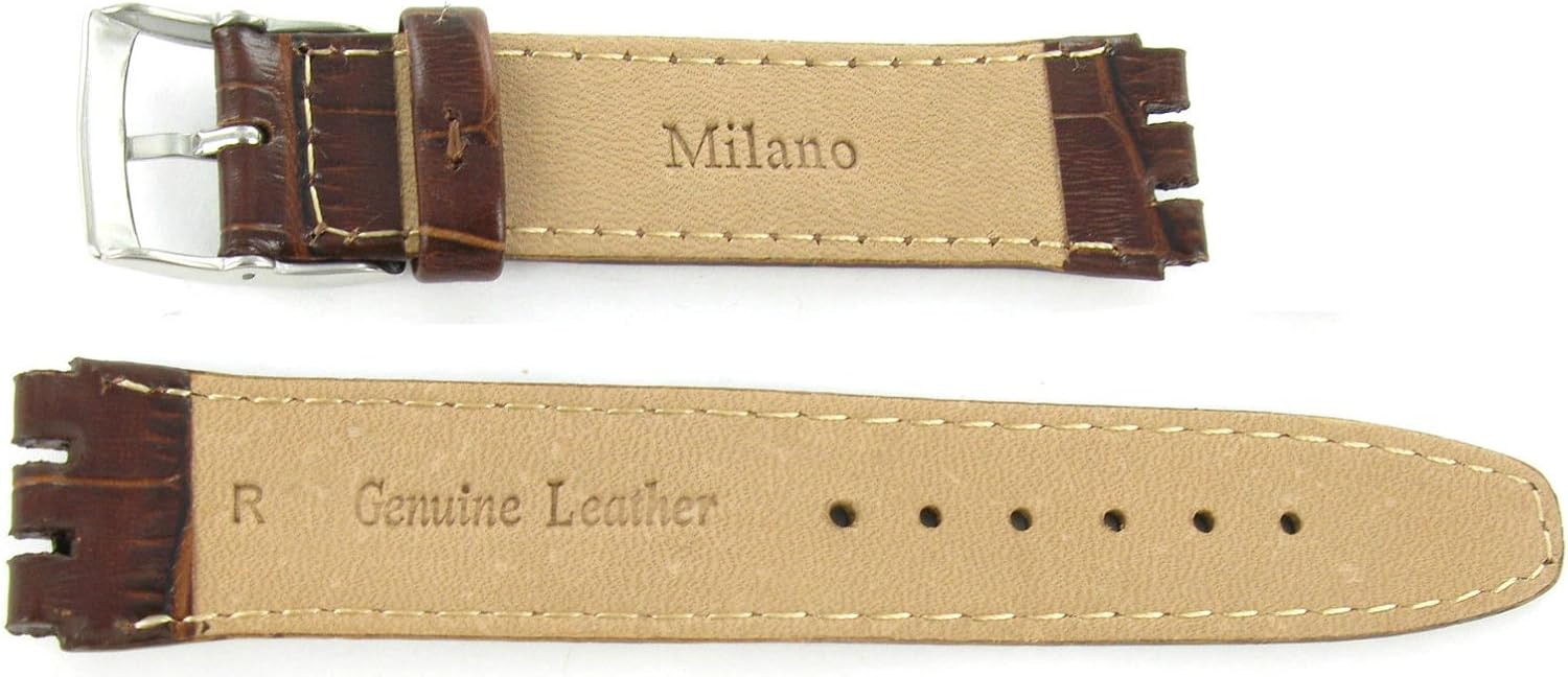 19mm Genuine Leather Alligator Grain Padded Medium Brown Watch Band Fits Swatch