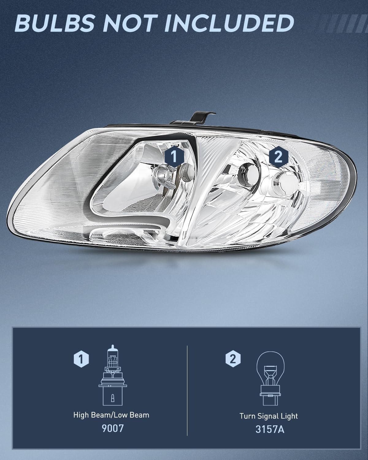 Nilight Headlight Assembly for 2001 2002 2003 2004 2005 2006 2007 Chrysler Town & Country 2001-2003 Voyager 2001-2007 Dodge Grand Caravan Replacement Chrome Housing Clear Reflector Chrome Housing+ Clear Reflector