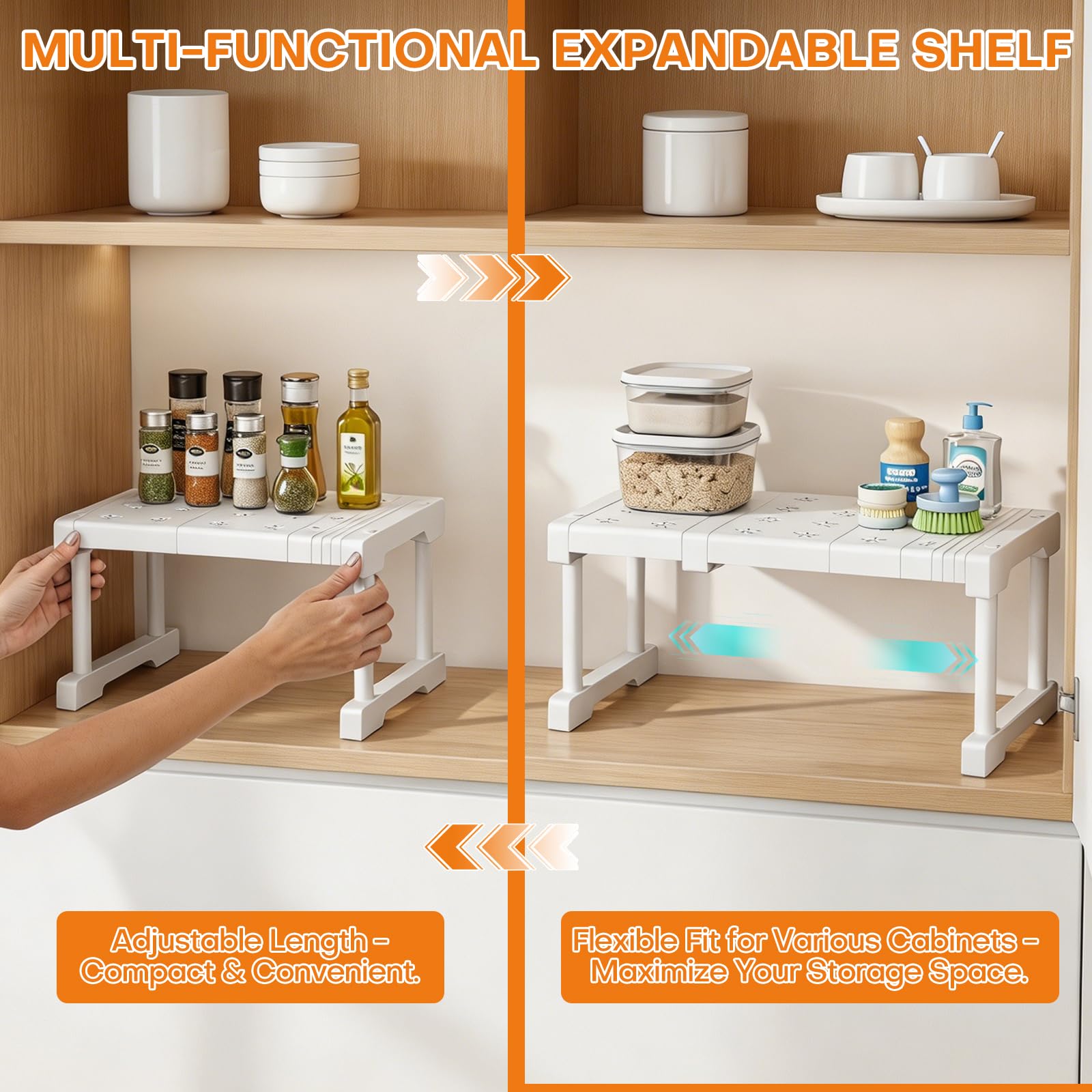 FARYODI Scaffali regolabili per armadio, ripiani espandibili, altezza 22 cm, larghezza 24 cm, lunghezza regolabile 27-38 cm, per armadio, cucina, bagno