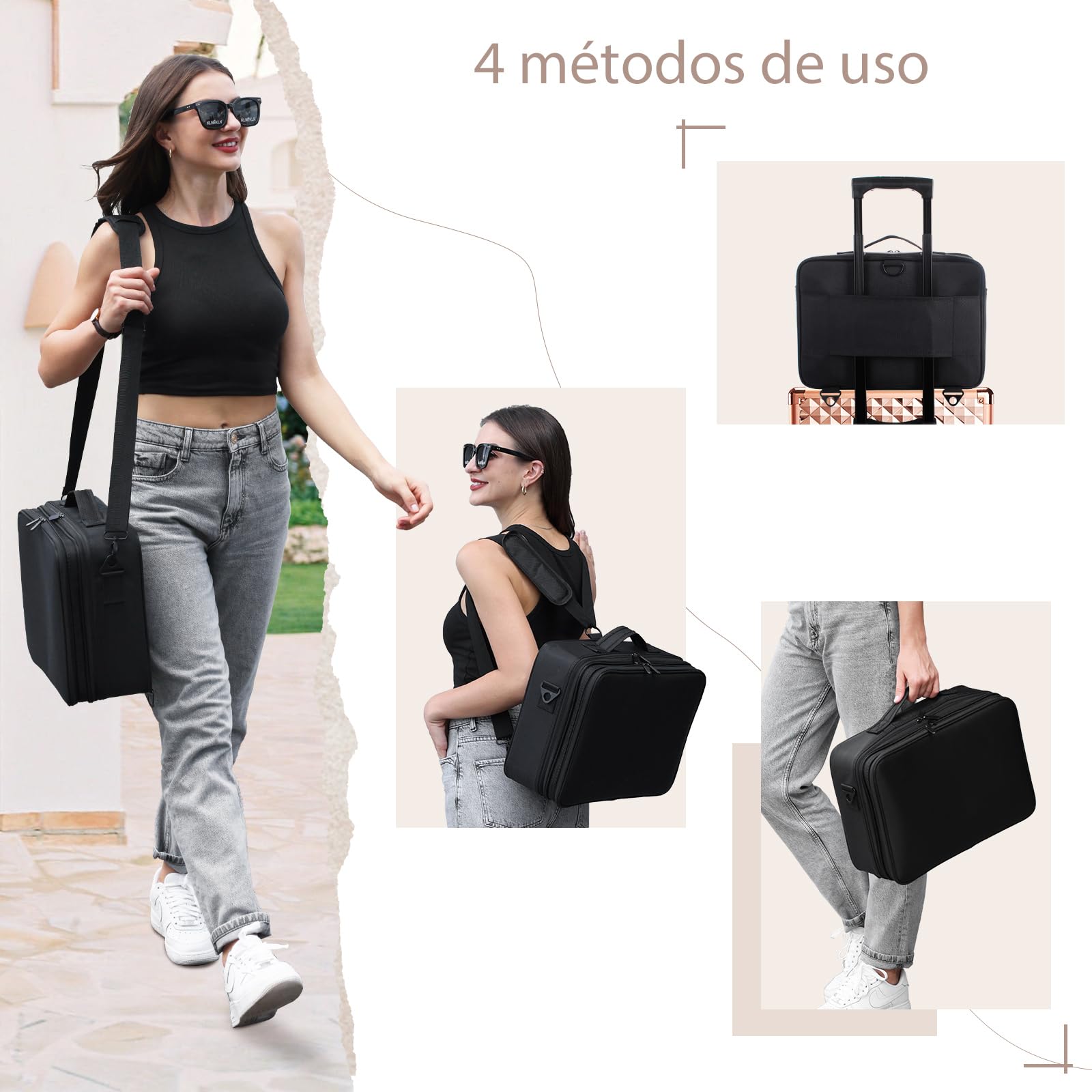Neceser de Maquillaje Profesional Bolsa de Maquillaje Grande Mujer Organizador de Maquillaje Mujer Maletin Maquillaje, Negro Oscuro