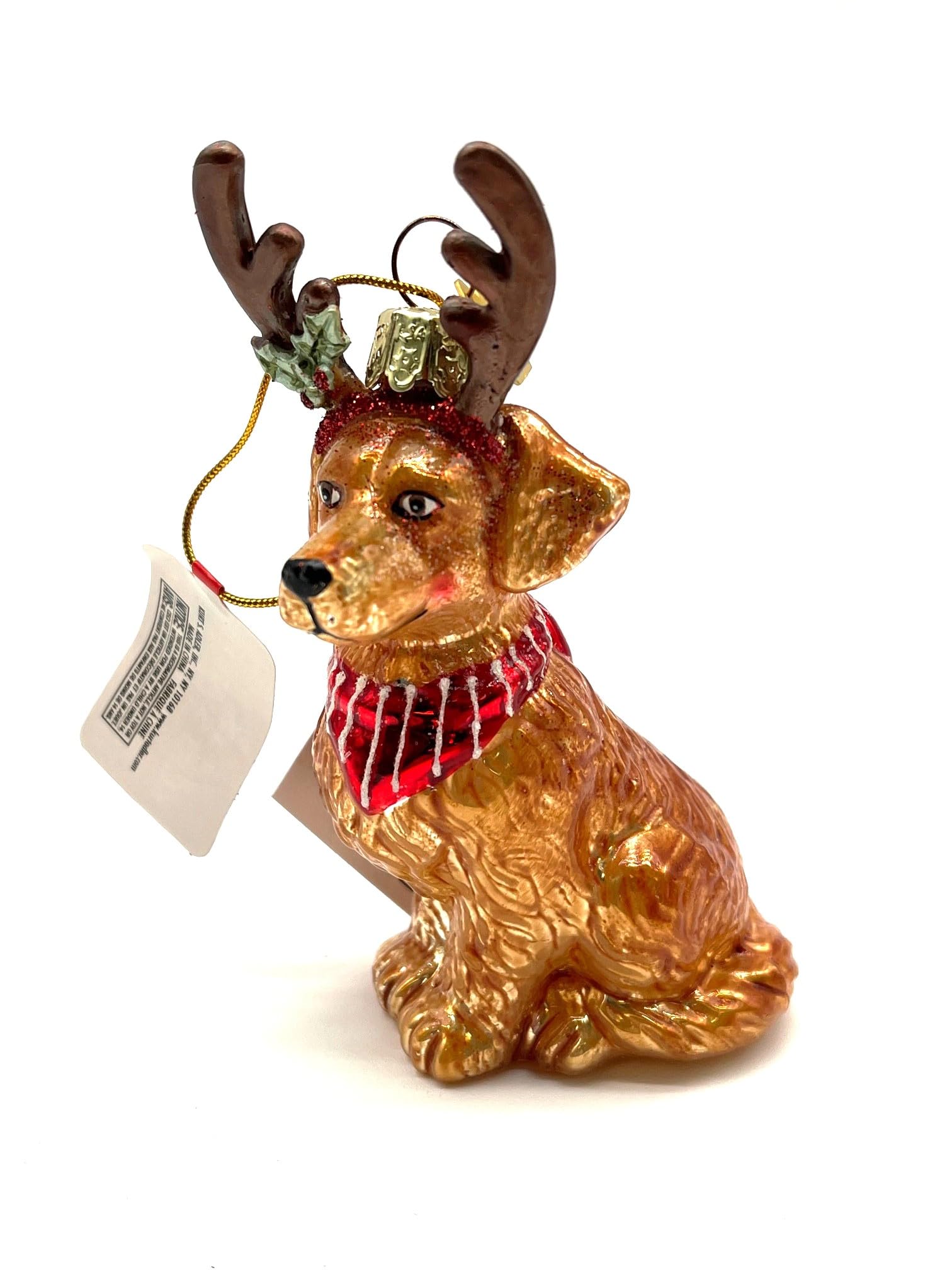 Noble Gems™ Golden Retriever With Antlers Glass Ornament for Christmas