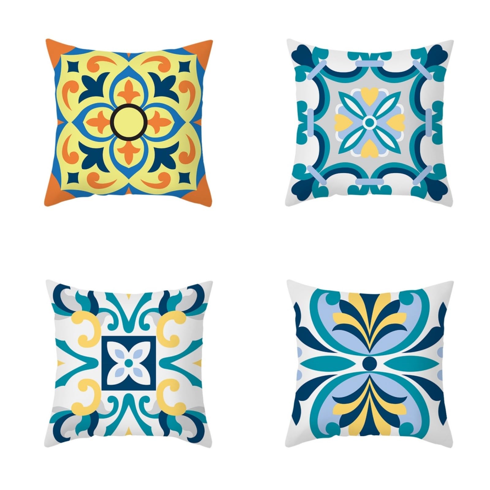 Pillow Cases 4 Pack Bohemian Print Cushion Covers Soft Linen Cushions with Covers Included Washable Sofa Cushions with Invisible Zip Pillowcase Breathable Pillow Cover 50x50 Cushion Cover