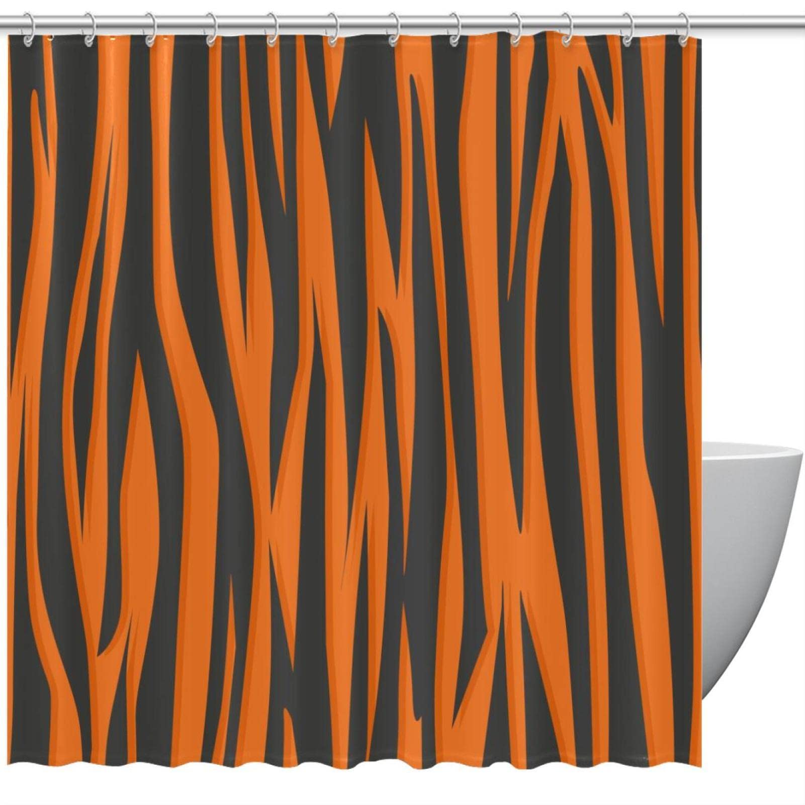 Tiger Stripe Background Orange Black Shower Curtain with Hooks