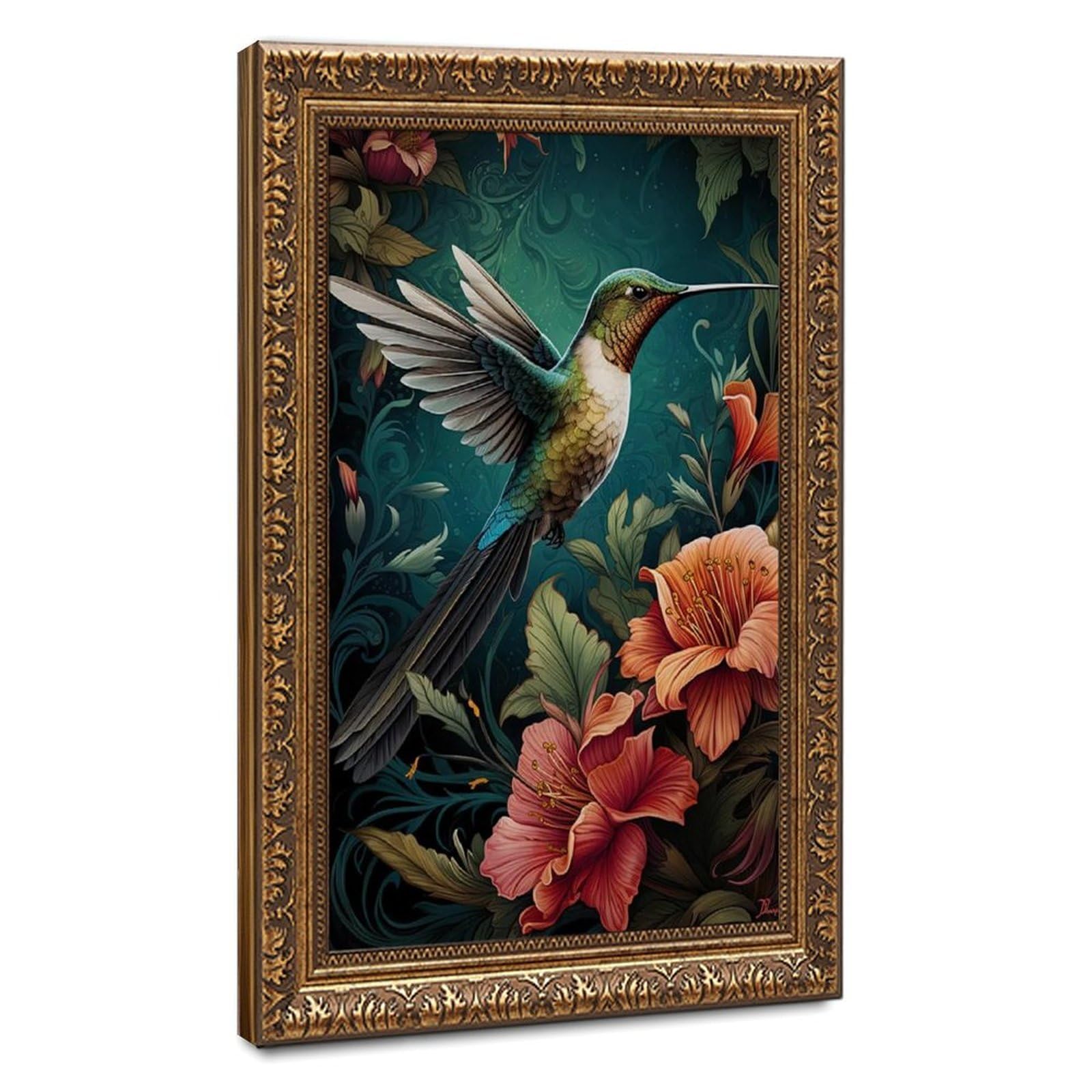 Bareronor Hummingbird And Floral Canvas Poster Bedroom Decor Landscape Office Room Decor Gift 24" L X 36" W