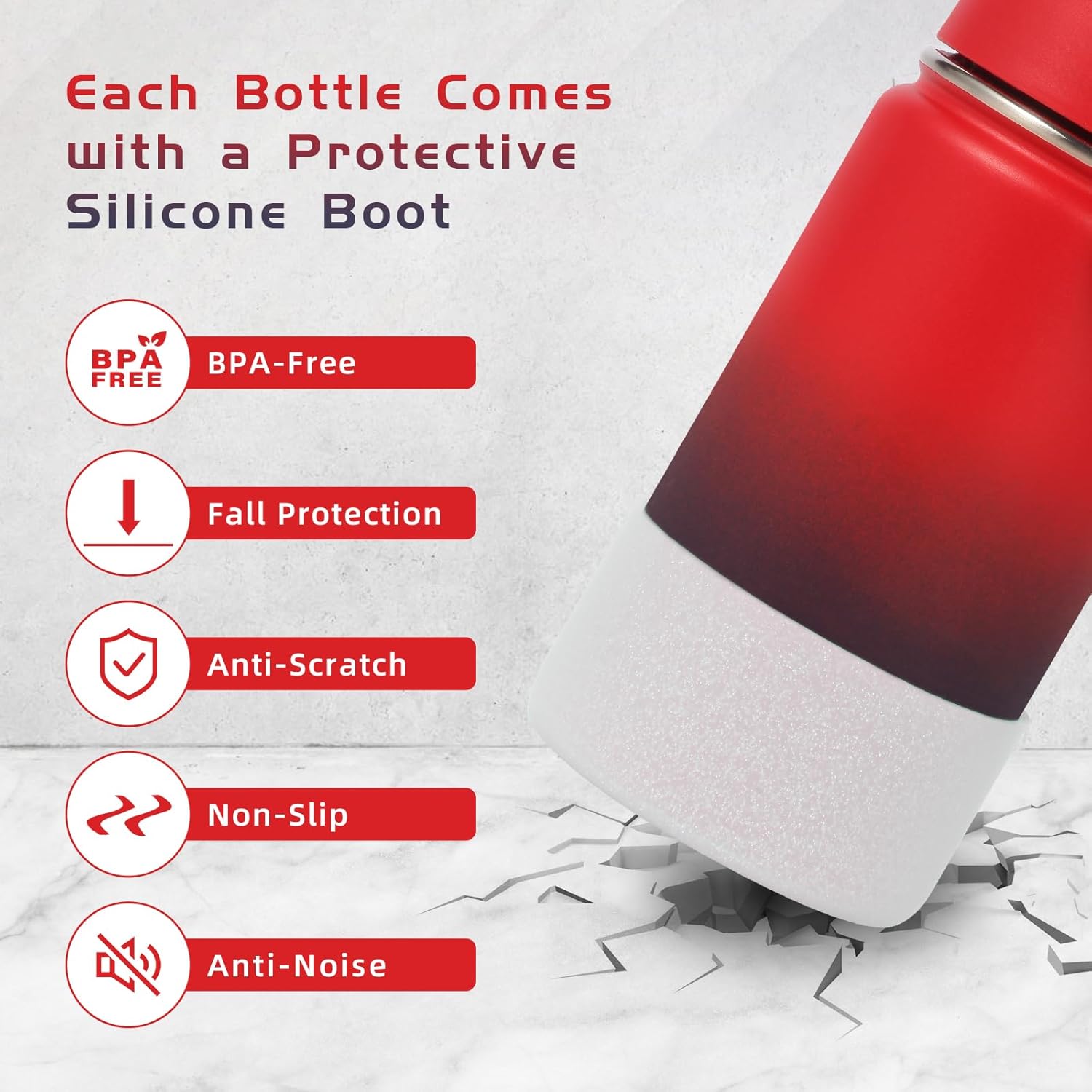 Volhoply 14oz KIds Stainless Steel Insulated Leakproof Water Bottle with Straw Lid and Silicone Boot,BPA-Free Easy Use for Boys&Girls,Double Wall Vacuum Bottles(Red Purple,1) - Image 2