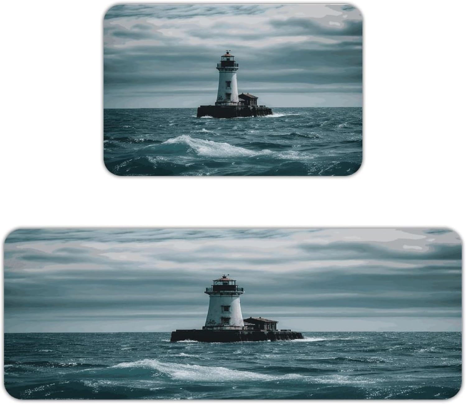Lighthouse Ocean Kitchen Mats for Floor 2PCS Washable Waterproof Kitchen Rugs Non-Slip Comfort Standing Mat Cushioned Anti Fatigue Mat Standing Desk Mat for Office Home Laundry