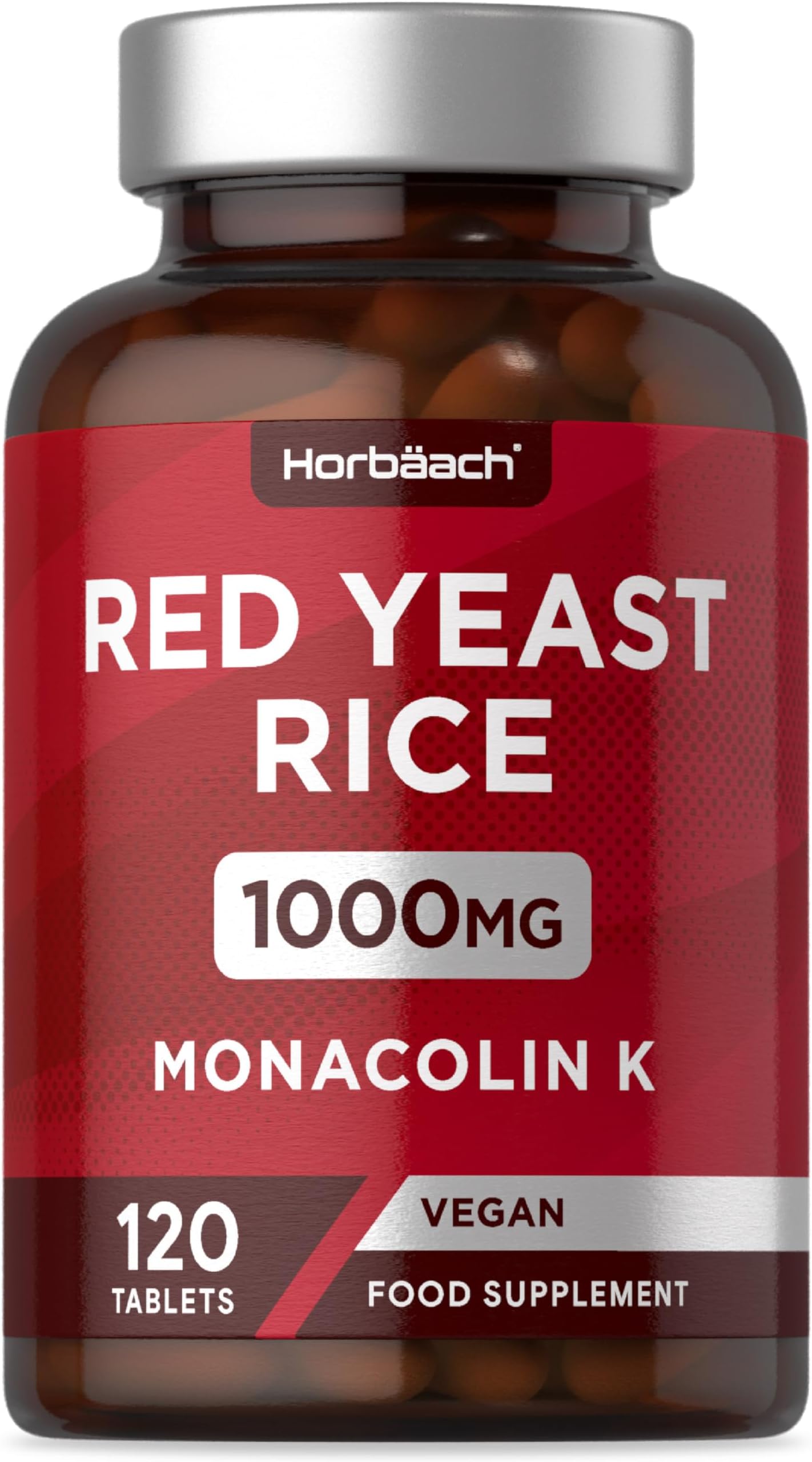 Red Yeast Rice 1000mg | 120 Vegan Tablets | High Strength Supplement with Monacolin K | by Horbaach