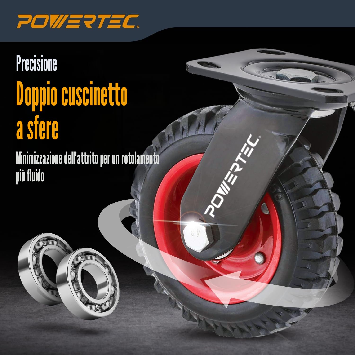 POWERTEC 17051 - Ruote girevoli per uso industriale, 20,3 cm, colore: nero, 20,3 cm
