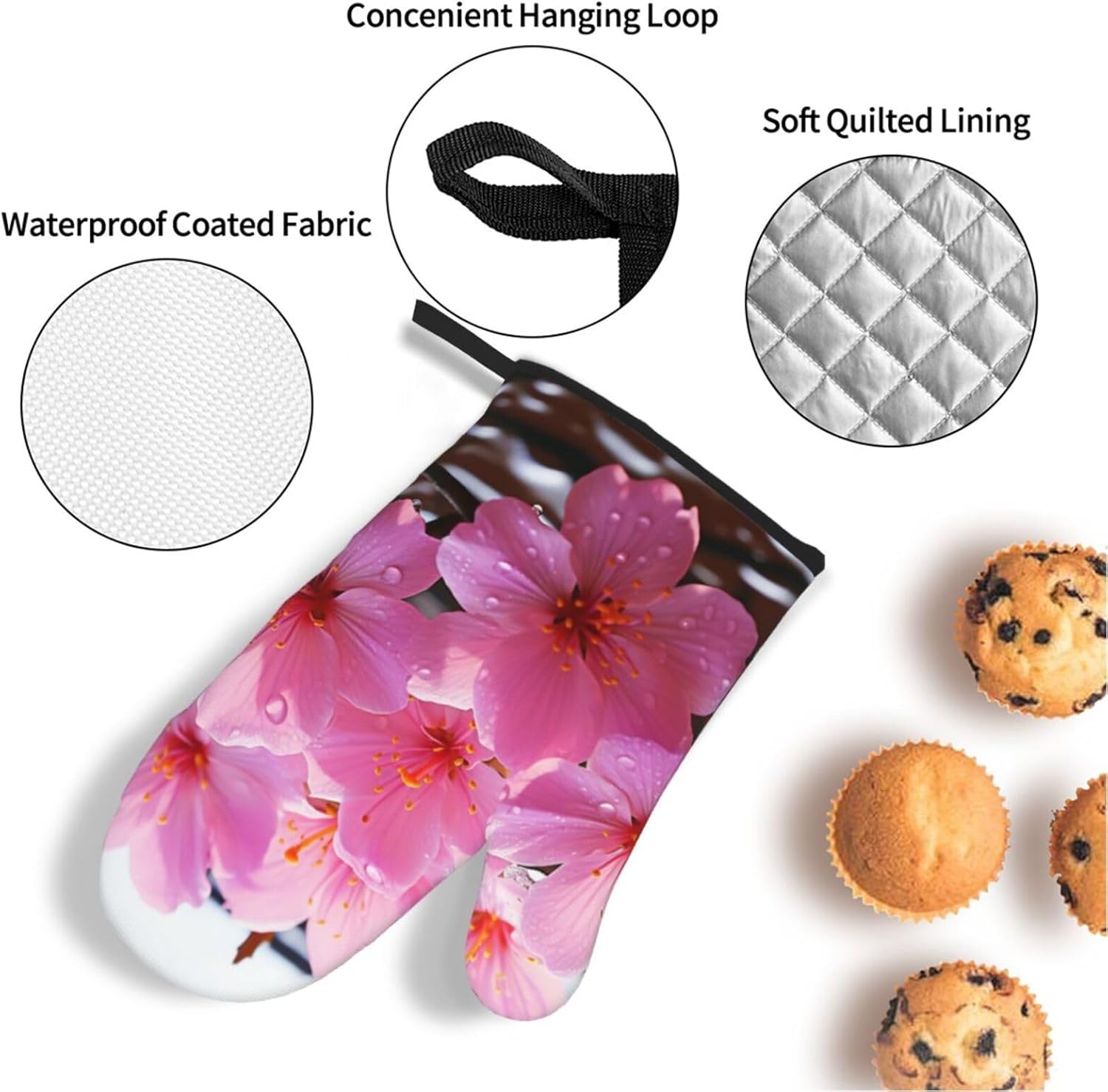 4 pcs Oven Mitts and Pot Holders Set Pink Flower Oven Mitt Heat Resistant Oven Gloves for Cooking Non-Slip Hot Pads Washable Cooking Gloves for Baking BBQ Microwave