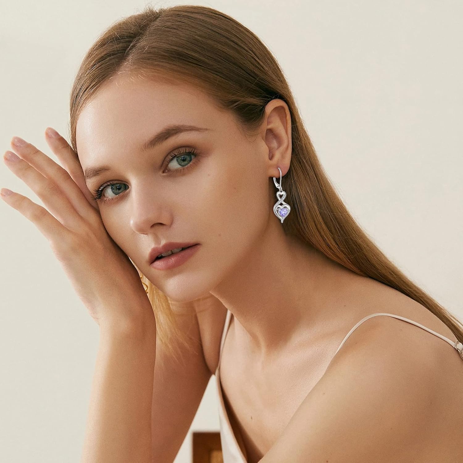 Heart Birthstone Earrings 925 Sterling Silver Infinity Dangle Drop Leverback Earrings Jewelry Gifts for Women - Image 2