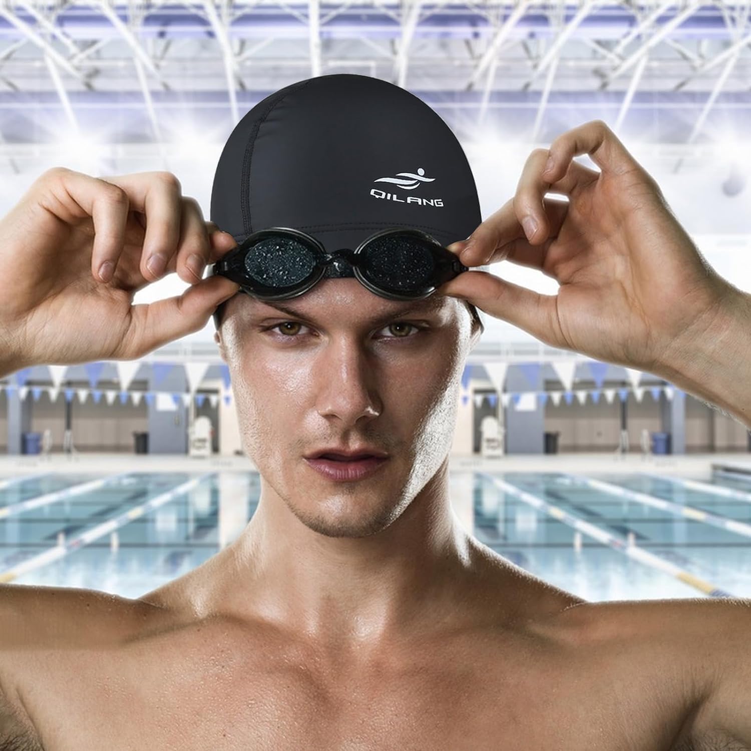 LNYMZD 1 x Black Swimming Hat, Swimming Caps and Accessories for Swimmers Comfort and Non-Slip - Image 4